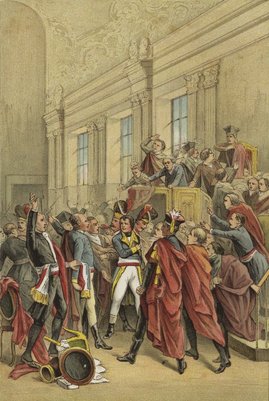 Napoleão expulsando o Conselho dos Quinhentos de suas câmaras, Golpe de 18 Brumaire, 1799 de Dutch School