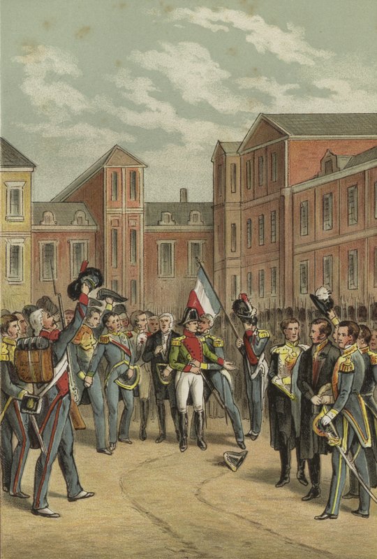 Napoleão se despede da Guarda Imperial no Pátio do Cavalo Branco do Palácio de Fontainebleau, 1814 de Dutch School