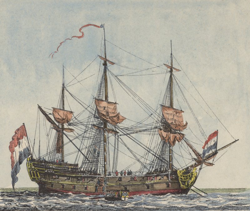 Navio da Companhia Holandesa das Índias Orientais (gravura a cores) de Dutch School