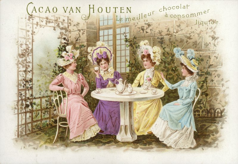 Mulheres no jardim, bebendo chocolate de Dutch School