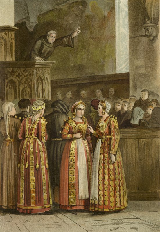 Mulheres, em, tradicional, friesian, traje, países baixos, décimo sexto século de Dutch School