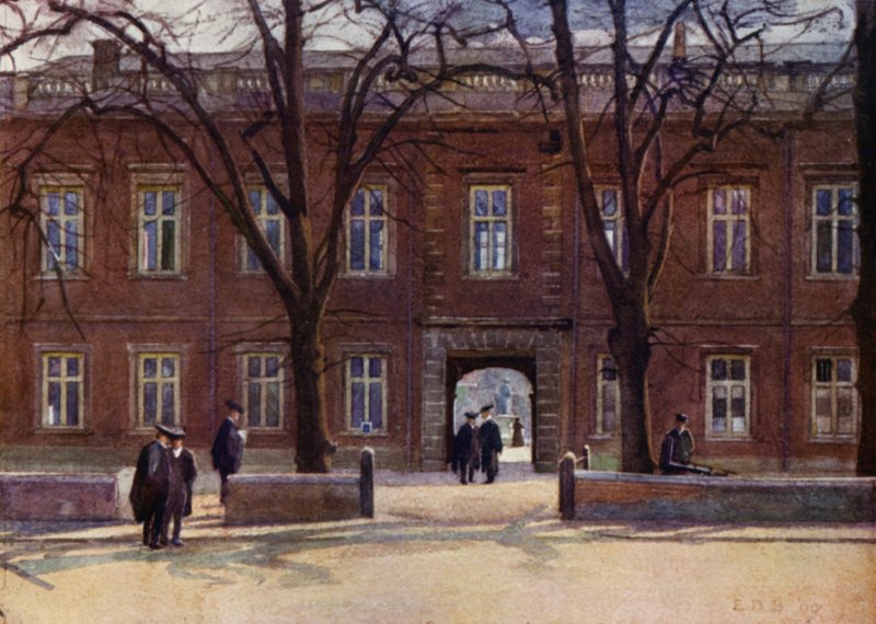 Eton: Upper School e Long Walk após "Chambers" (lito colorido) de E. D. Brinton