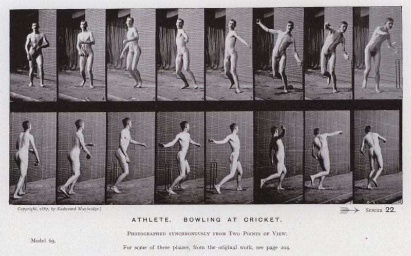 A Figura Humana em Movimento: Atleta, bowling no cricket (foto a p/b) de Eadweard Muybridge