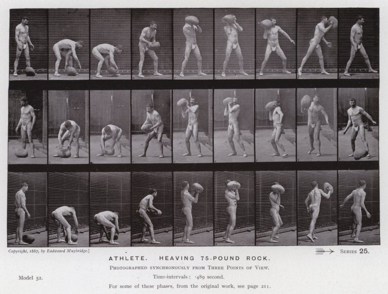 A Figura Humana em Movimento: Atleta, levantando uma pedra de 75 libras de Eadweard Muybridge