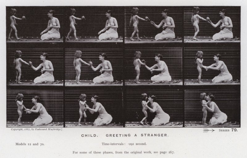 A Figura Humana em Movimento: Criança, saudando um estranho (foto a p/b) de Eadweard Muybridge