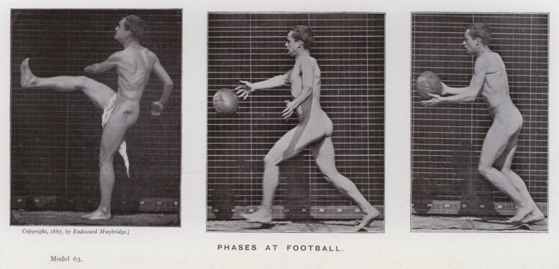 A Figura Humana em Movimento: Fases no futebol (foto a p/b) de Eadweard Muybridge