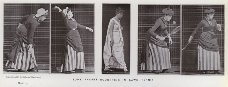 A Figura Humana em Movimento: Algumas fases que ocorrem no tênis de gramado (foto a p/b) de Eadweard Muybridge