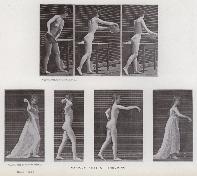 A Figura Humana em Movimento: Vários atos de arremesso (foto a p/b) de Eadweard Muybridge