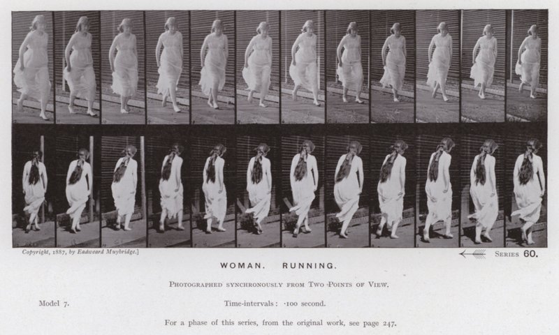 A Figura Humana em Movimento: Mulher, em Movimento (foto a p/b) de Eadweard Muybridge