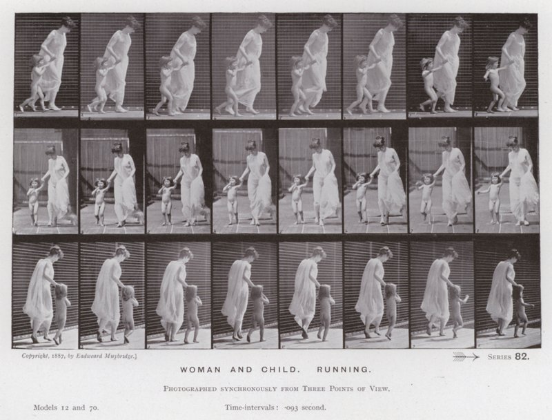 A figura humana em movimento: mulher e criança, correndo de Eadweard Muybridge