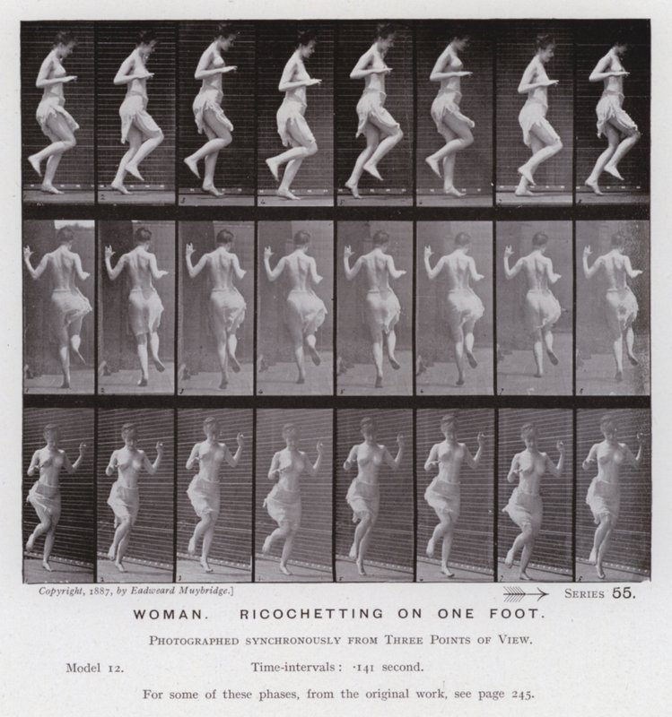 A Figura Humana em Movimento: Mulher, ricocheteando em um pé (foto a p/b) de Eadweard Muybridge