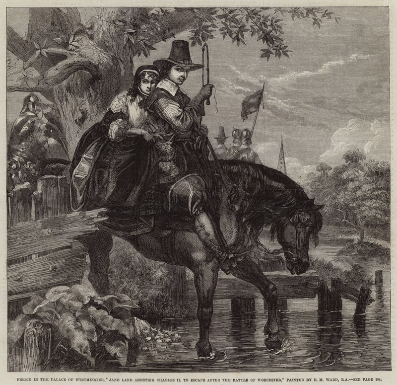 Jane Lane ajudando Charles II a escapar depois da Batalha de Worcester de Edgar Melville Ward