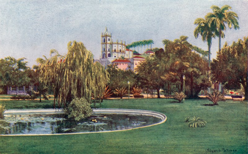 Um Canto da Praça da Glória (lito a cores) de Edgar L. Pattison