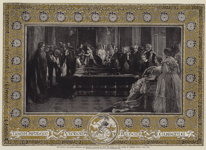 Sua Majestade a Rainha investindo o Imperador Napoleão III com a Ordem da Jarreteira no Castelo de Windsor, abril de 1855 de Edgar Melville Ward