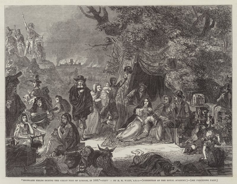 Highgate Fields durante o Grande Incêndio de Londres, em 1666 de Edgar Melville Ward