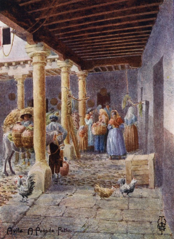 Norte de Espanha: Ávila, A Posada Patio (cor litho) de Edgar T. A. Wigram