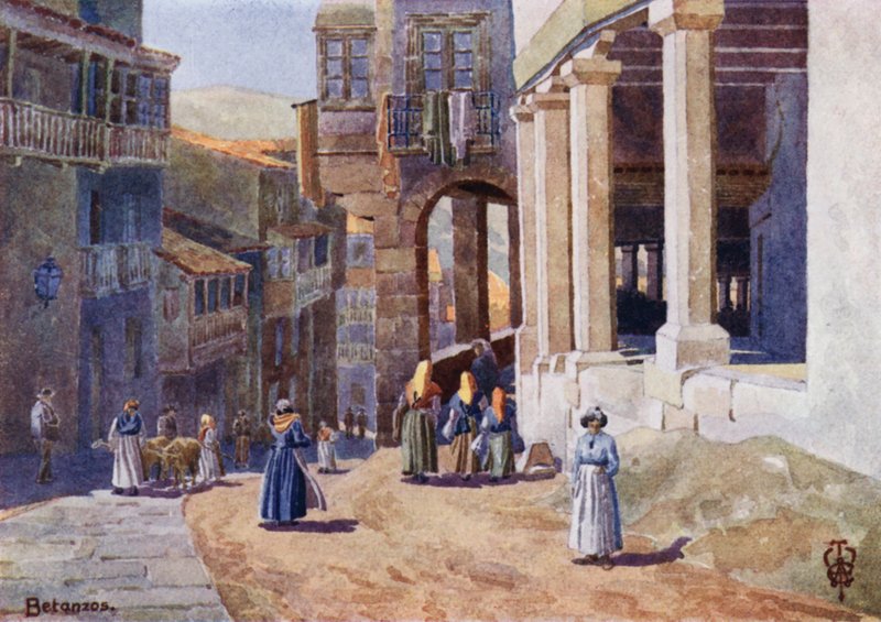 Norte de Espanha: Betanzos, A Colonnaded Calle (cor litho) de Edgar T. A. Wigram