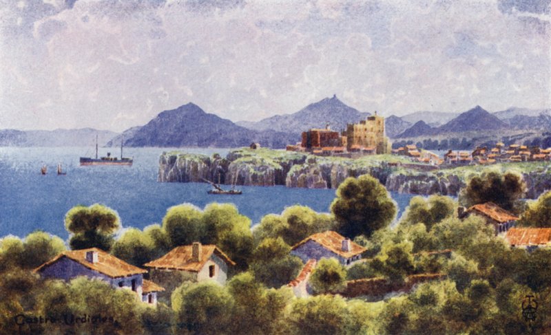 Norte de Espanha: Castro Urdiales, A Costa de Bilbao (cor litho) de Edgar T. A. Wigram