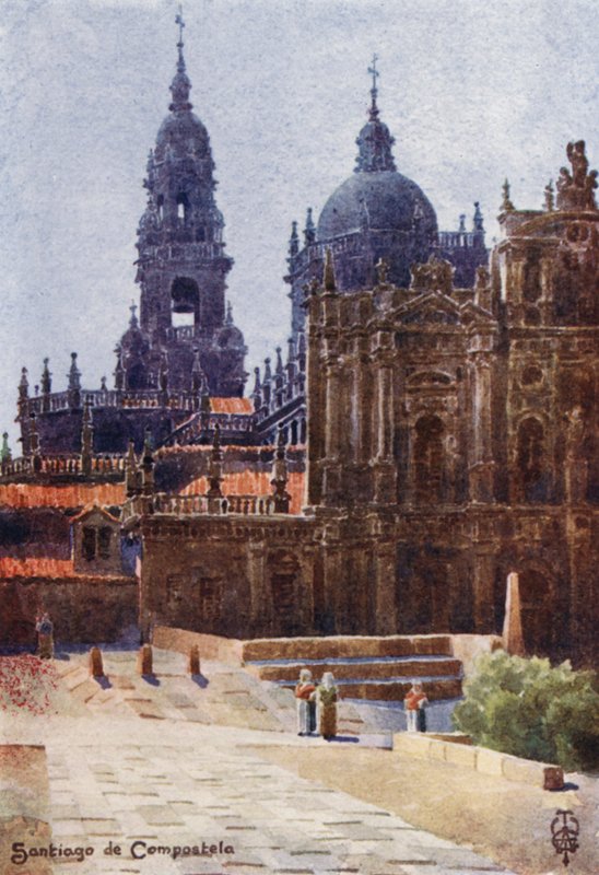 Norte de Espanha: Santiago de Compostela, A Catedral do nordeste (cor litho) de Edgar T. A. Wigram