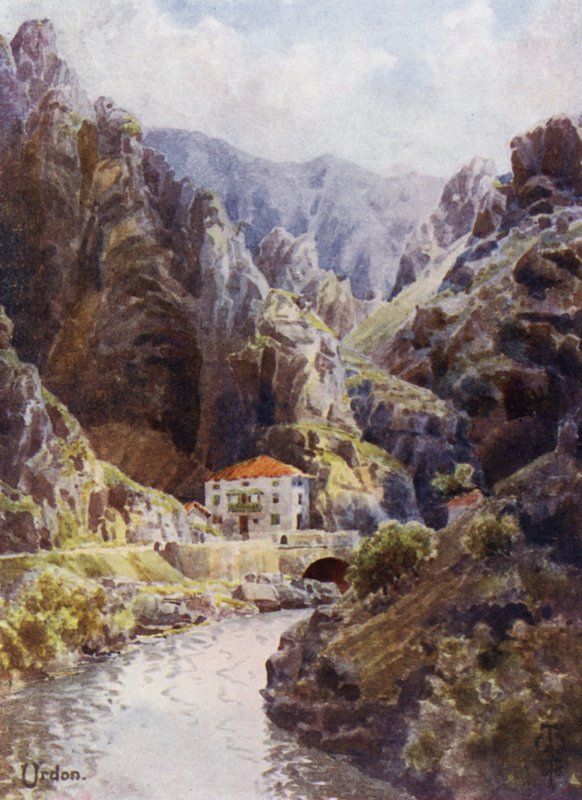 Norte de Espanha: O desfiladeiro de Deva, Urdon (cor litho) de Edgar T. A. Wigram