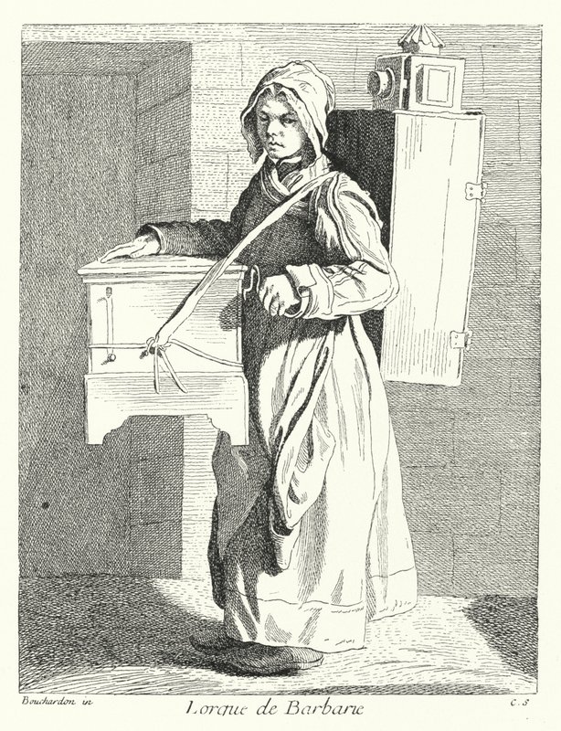 Barrel Organ Player (gravura) de Edmé (after) Bouchardon