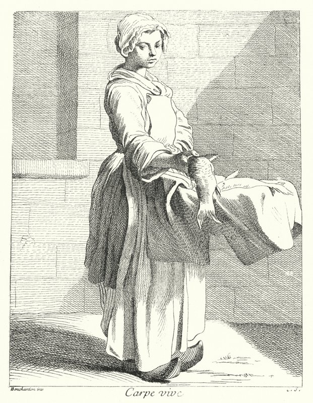 Vendedor de peixe (gravura) de Edmé (after) Bouchardon