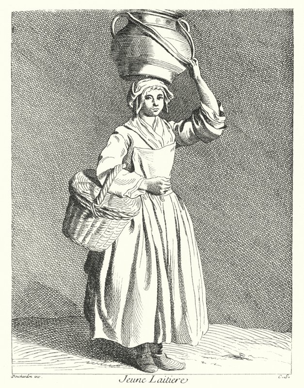 Milkmaid Jovem (gravura) de Edmé (after) Bouchardon
