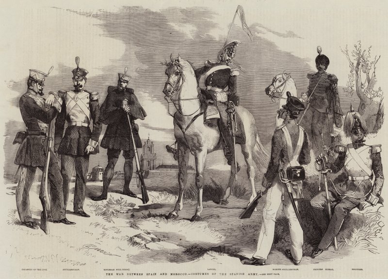 A guerra entre Espanha e Marrocos, trajes do exército espanhol de Edmond Morin