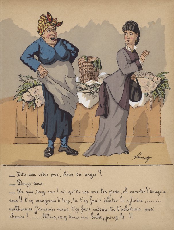 Conversa numa peixaria (cor litho) de Edmond Lavrate