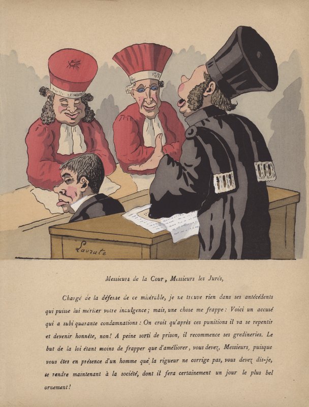 Cena da sala de audiências (cor litho) de Edmond Lavrate