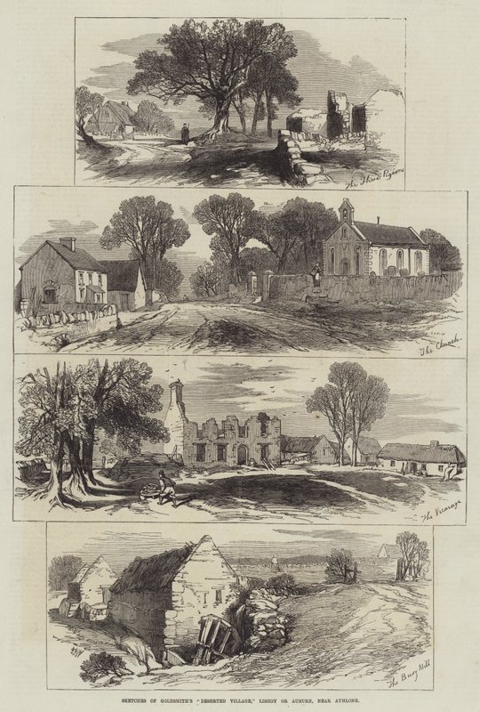 Esboços da Vila Deserta de Goldsmith, Lishoy ou Auburn, perto de Athlone de Edmund Morison Wimperis