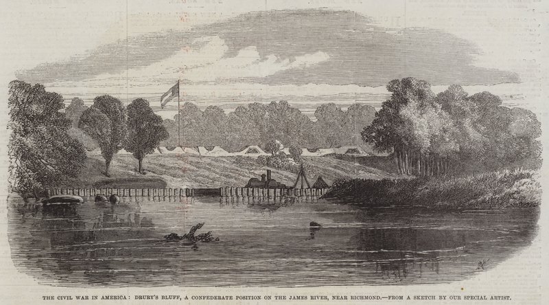 A Guerra Civil na América, Drury&39;s Bluff, uma posição confederada no rio James, perto de Richmond de Edmund Morison Wimperis