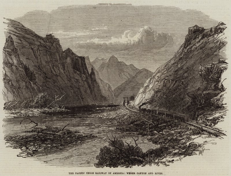 A Pacific Union Railway da América, Weber Canyon e River de Edmund Morison Wimperis