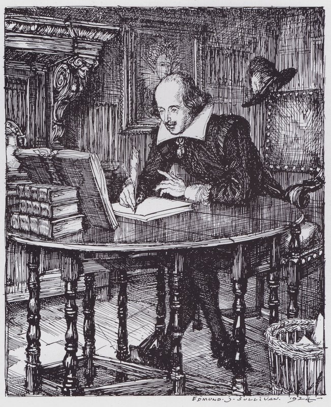 Shakespeare no seu estudo (litho) de Edmund Joseph (after) Sullivan
