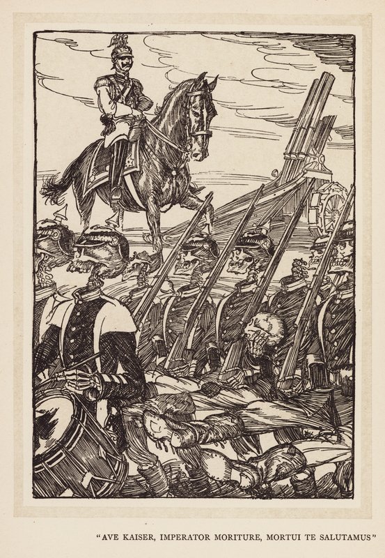 Grinalda do Kaiser: "Ave Kaiser, Imperator Moriture, Mortui Te Salutamus" (litografia). de Edmund Joseph (after) Sullivan