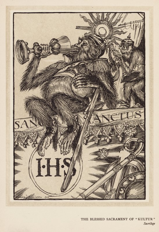 A grinalda do Kaiser: O Santíssimo Sacramento da "Kultur" (litografia) de Edmund Joseph (after) Sullivan