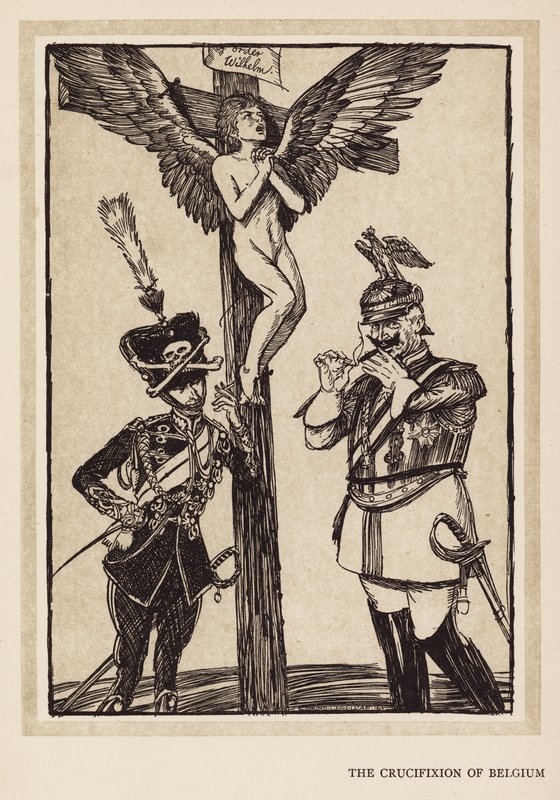A grinalda do Kaiser: A Crucificação da Bélgica (litografia) de Edmund Joseph (after) Sullivan