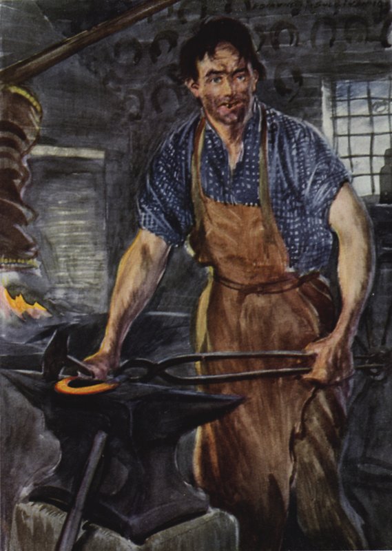 Uma figura selvagem e encardida de um homem ... formando um pedaço de ferro de Edmund Joseph Sullivan