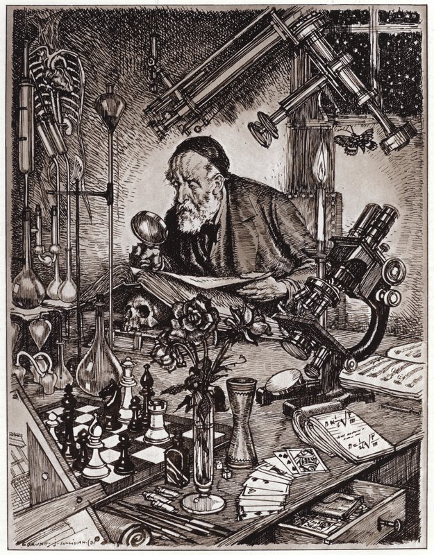 O Cientista no Trabalho (litho) de Edmund Joseph Sullivan