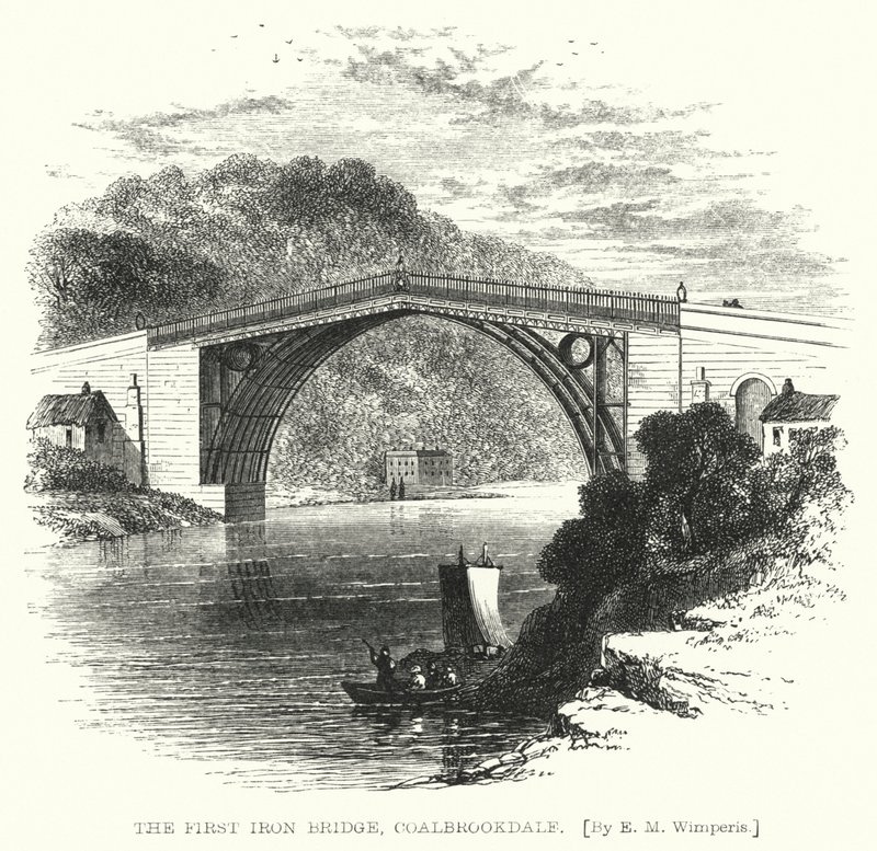 A Primeira Ponte de Ferro, Coalbrookdale (gravura) de Edmund Morison (after) Wimperis