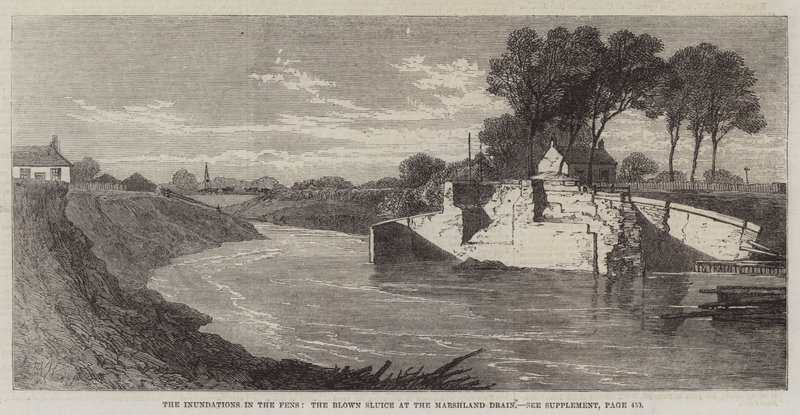 As inundações no Fens, a eclusa soprada no Drenagem Marshland de Edmund Morison Wimperis