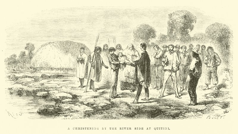 Um batizado pelo lado do rio em Quitini de Edouard Riou