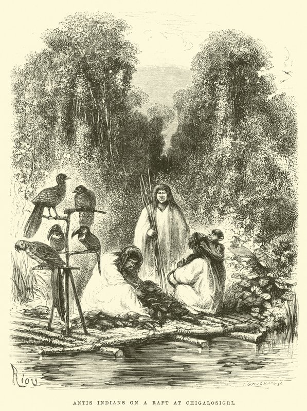 Antis índios em uma jangada em Chigalosigri de Edouard Riou