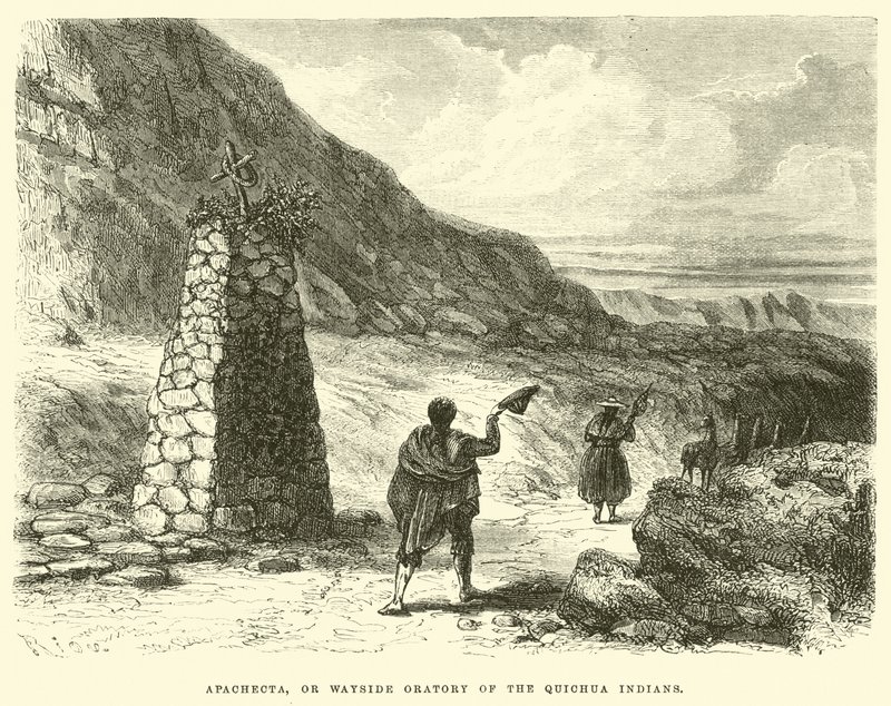 Apachecta, ou oratório à beira do caminho dos índios Quichua de Edouard Riou
