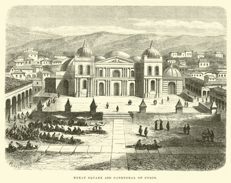 Grande Praça e Catedral de Cuzco de Edouard Riou