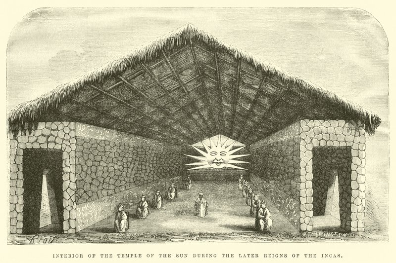 Interior do Templo do Sol durante os posteriores Reinos dos Incas de Edouard Riou