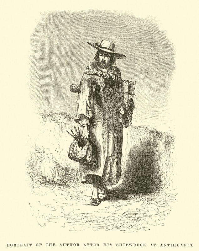 Retrato do autor após seu naufrágio em Antihuaris de Edouard Riou