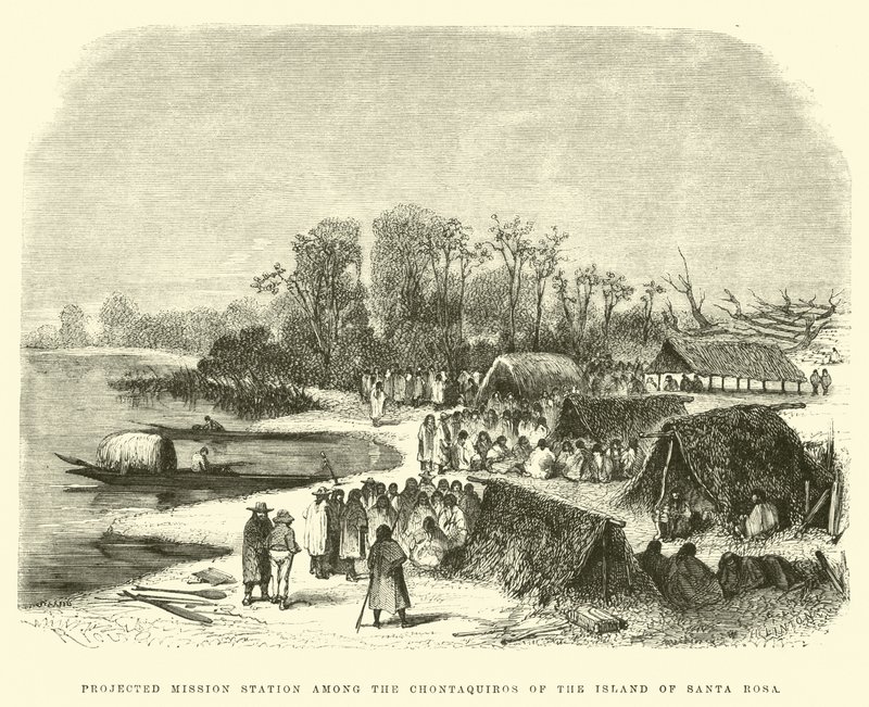Estação missionária projetada entre os Chontaquiros da Ilha de Santa Rosa de Edouard Riou