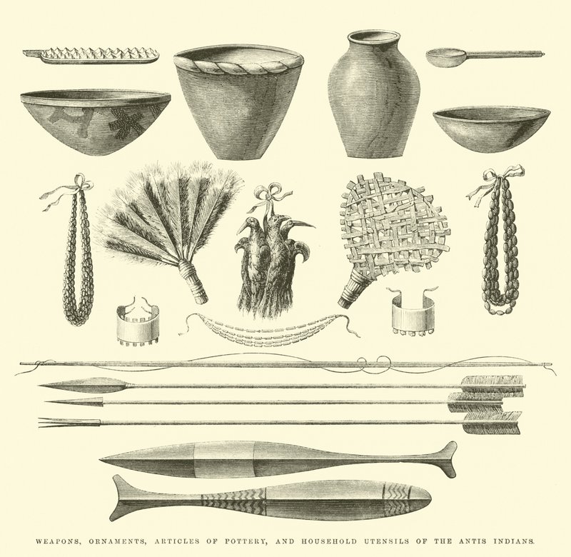 Armas, ornamentos, artigos de cerâmica e utensílios domésticos dos índios Antis de Edouard Riou