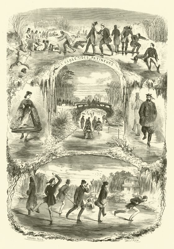 Cenas da vida parisiense: escola para patinadores (gravura) de Edouard (after) Riou